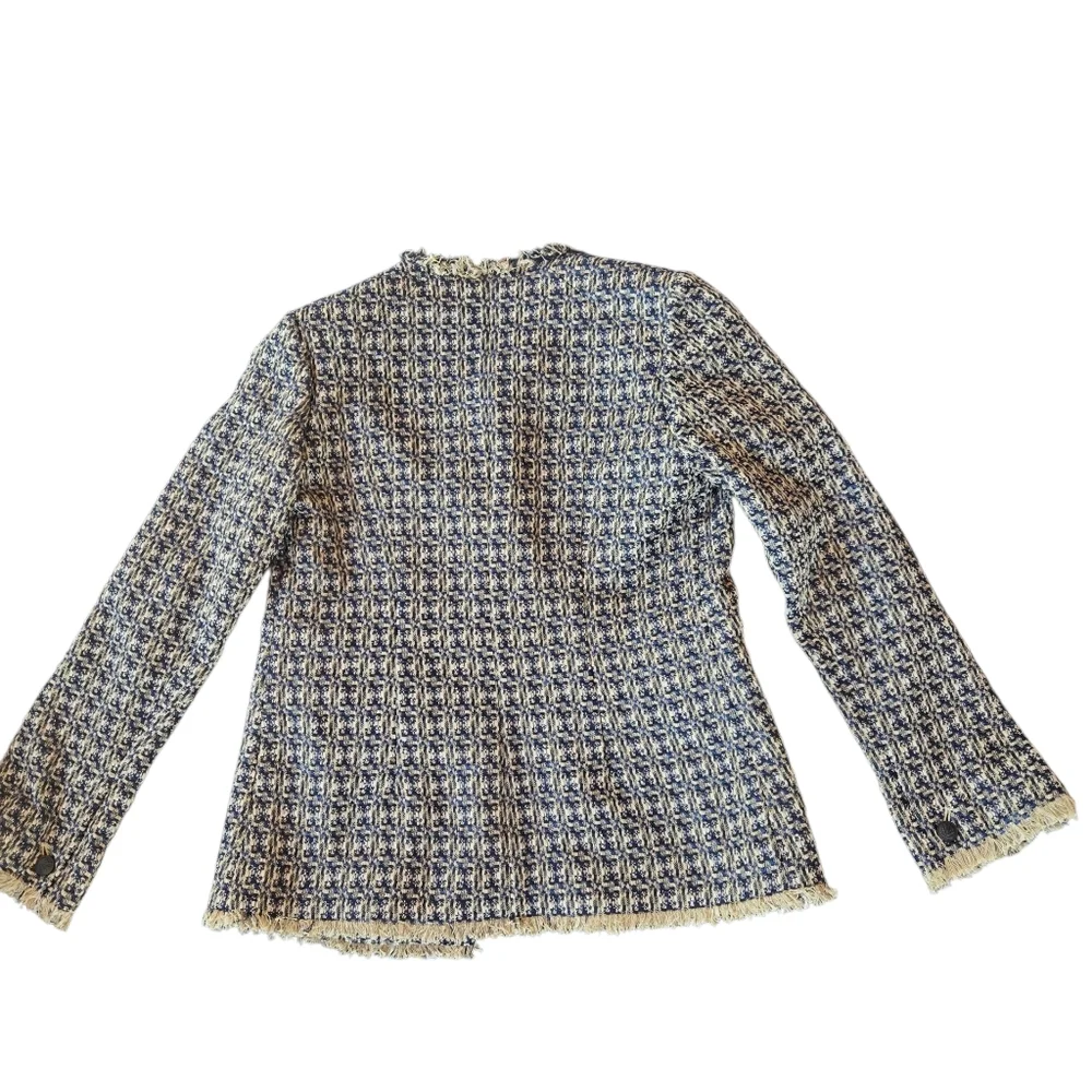 Rag & Bone Ezra Cotton-Blend Linton Tweed Long Blazer Size 0 Cream And Blue - Picture 2 of 9